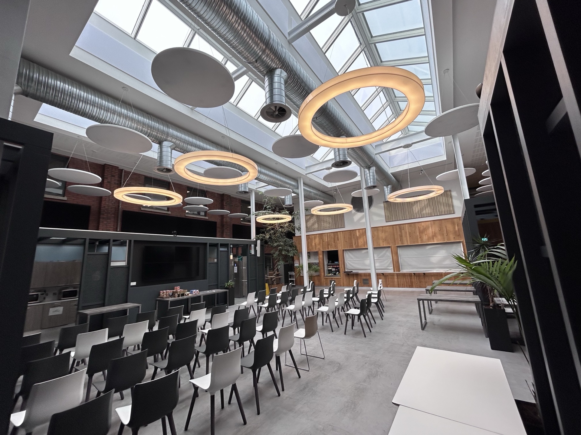 Artnovion cloud absorbers in a commercial open-plan space